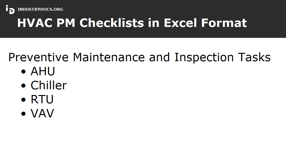 Hvac pm checklists in excel format
